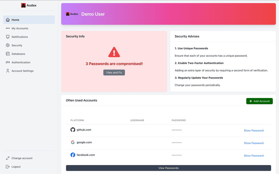 Audax project screenshot